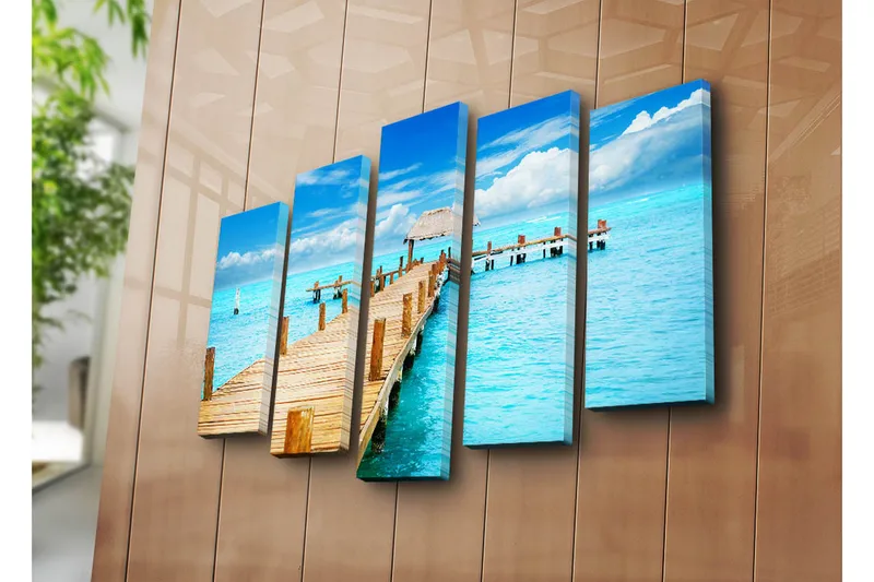 Suuri 5-osainen canvas-taulu 105x70 cm - Laituri turkoosin veden yllä - Turkoosi / Sininen / Ruskea - Sisustustuotteet - Taulu & taide - Canvas-taulu