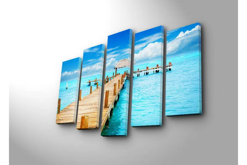 Suuri 5-osainen canvas-taulu 105x70 cm - Laituri turkoosin veden yllä - Turkoosi / Sininen / Ruskea - Sisustustuotteet - Taulu & taide - Canvas-taulu