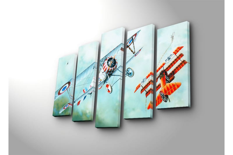 Suuri 5-osainen canvas-taulu 105x70 cm - Lentokonekaksintaistelu ilmassa - Punainen / Sininen / Valkoinen - Sisustustuotteet - Taulu & taide - Canvas-taulu