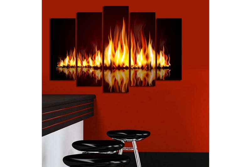 Suuri 5-osainen canvas-taulu 105x70 cm - Liekit tanssivat tulisommitelmassa - Oranssi / Punainen / Musta - Sisustustuotteet - Taulu & taide - Canvas-taulu