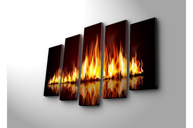 Suuri 5-osainen canvas-taulu 105x70 cm - Liekit tanssivat tulisommitelmassa - Oranssi / Punainen / Musta - Sisustustuotteet - Taulu & taide - Canvas-taulu