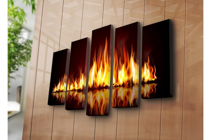Suuri 5-osainen canvas-taulu 105x70 cm - Liekit tanssivat tulisommitelmassa - Oranssi / Punainen / Musta - Sisustustuotteet - Taulu & taide - Canvas-taulu