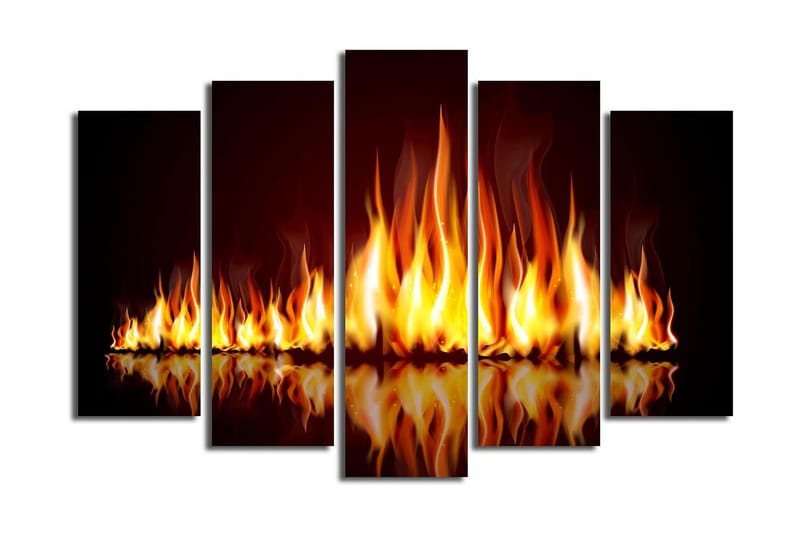 Suuri 5-osainen canvas-taulu 105x70 cm - Liekit tanssivat tulisommitelmassa - Oranssi / Punainen / Musta - Sisustustuotteet - Taulu & taide - Canvas-taulu