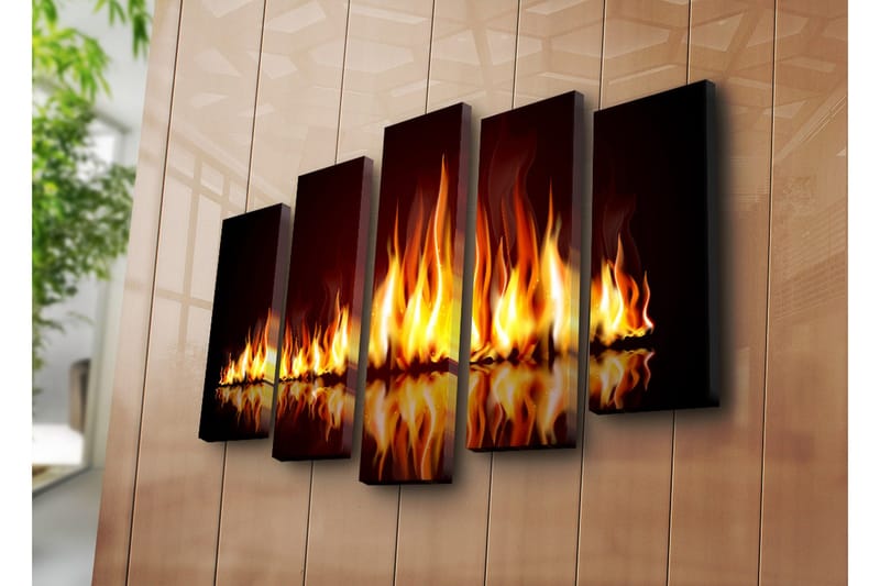 Suuri 5-osainen canvas-taulu 105x70 cm - Liekit tanssivat tulisommitelmassa - Oranssi / Punainen / Musta - Sisustustuotteet - Taulu & taide - Canvas-taulu