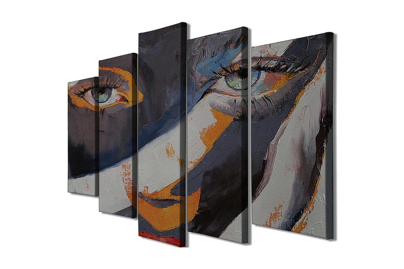 Suuri 5-osainen canvas-taulu 105x70 cm - Muotokuva ilmeikkäistä silmistä - Tummansininen / Oranssi / Harmaa - Sisustustuotteet - Taulu & taide - Canvas-taulu