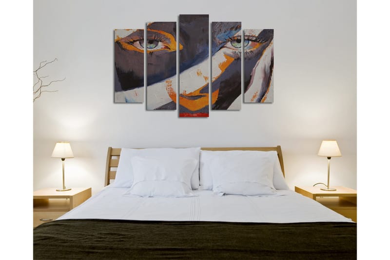 Suuri 5-osainen canvas-taulu 105x70 cm - Muotokuva ilmeikkäistä silmistä - Tummansininen / Oranssi / Harmaa - Sisustustuotteet - Taulu & taide - Canvas-taulu