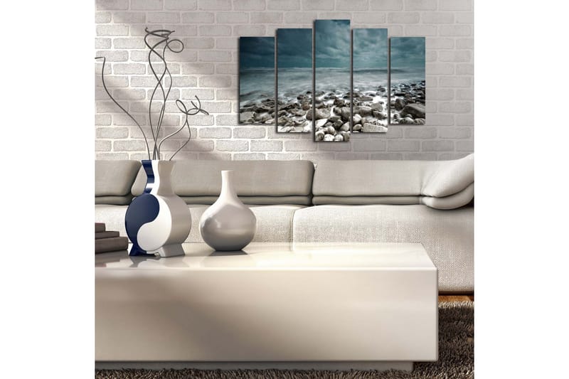 Suuri 5-osainen canvas-taulu 105x70 cm - Myrskyisä meri kallioisilla rannoilla - Tummansininen / Harmaa / Valkoinen - Sisustustuotteet - Taulu & taide - Canvas-taulu