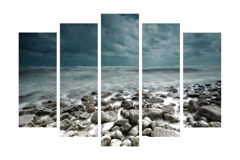 Suuri 5-osainen canvas-taulu 105x70 cm - Myrskyisä meri kallioisilla rannoilla - Tummansininen / Harmaa / Valkoinen - Sisustustuotteet - Taulu & taide - Canvas-taulu