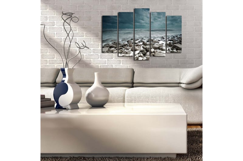 Suuri 5-osainen canvas-taulu 105x70 cm - Myrskyisä meri kallioisilla rannoilla - Tummansininen / Harmaa / Valkoinen - Sisustustuotteet - Taulu & taide - Canvas-taulu