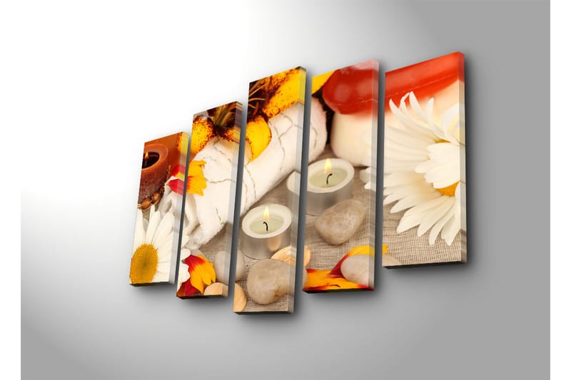 Suuri 5-osainen canvas-taulu 105x70 cm - Rentouttava kylpyläympäristö kukilla ja kynttilöillä - Keltainen / Valkoinen / Ruskea - Sisustustuotteet - Taulu & taide - Canvas-taulu