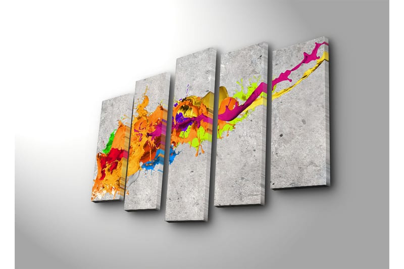 Suuri 5-osainen canvas-taulu 105x70 cm - Värikäs abstrakti sommitelma dynaamisilla värivirroilla - Oranssi / Vaaleanpunainen / Vihreä - Sisustustuotteet - Taulu & taide - Canvas-taulu