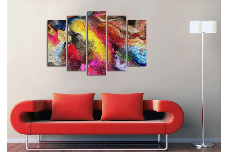 Suuri 5-osainen canvas-taulu 105x70 cm - Värikäs abstrakti sommitelma laajoilla muodoilla - Punainen / Keltainen / Sininen - Sisustustuotteet - Taulu & taide - Canvas-taulu