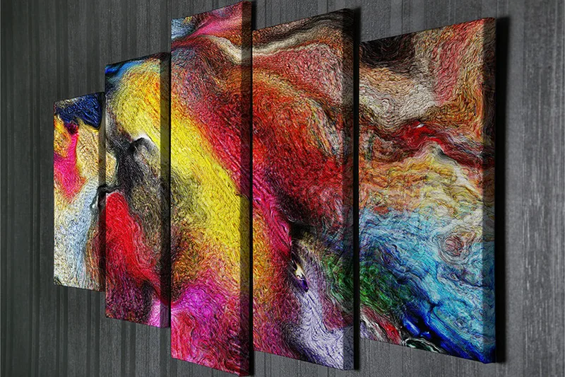 Suuri 5-osainen canvas-taulu 105x70 cm - Värikäs abstrakti sommitelma laajoilla muodoilla - Punainen / Keltainen / Sininen - Sisustustuotteet - Taulu & taide - Canvas-taulu