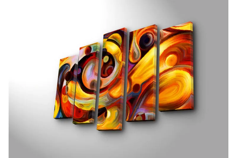 Suuri 5-osainen canvas-taulu 105x70 cm - Värikäs abstrakti sommitelma pyöreillä muodoilla - Punainen / Keltainen / Oranssi - Sisustustuotteet - Taulu & taide - Canvas-taulu