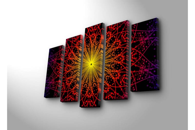 Suuri 5-osainen canvas-taulu 105x70 cm - Värikäs mandala valonsäteillä - Keltainen / Punainen / Musta - Sisustustuotteet - Taulu & taide - Canvas-taulu