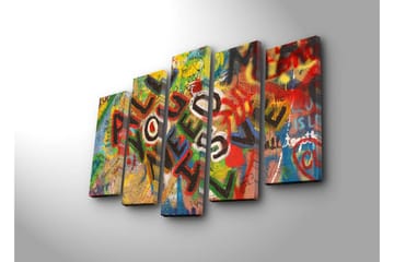 Suuri 5-osainen canvas-taulu 105x70 cm - Värikäs muraali viestillä ALL YOU NEED IS LOVE - Punainen / Vihreä / Keltainen - Sisustustuotteet - Taulu & taide - Canvas-taulu