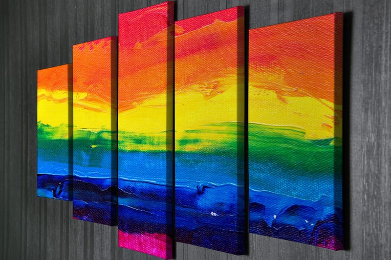 Suuri 5-osainen canvas-taulu 105x70 cm - Värikäs sateenkaari abstraktissa tyylissä - Punainen / Keltainen / Sininen - Sisustustuotteet - Taulu & taide - Canvas-taulu