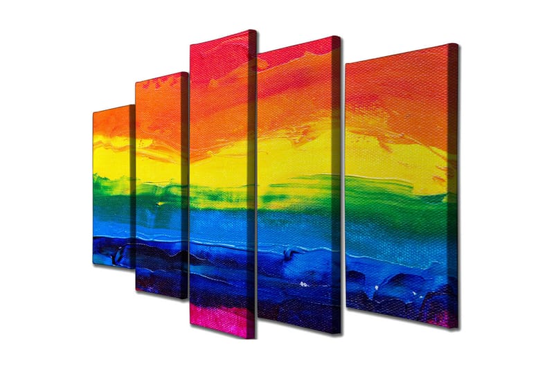 Suuri 5-osainen canvas-taulu 105x70 cm - Värikäs sateenkaari abstraktissa tyylissä, Punainen / Keltainen / Sininen