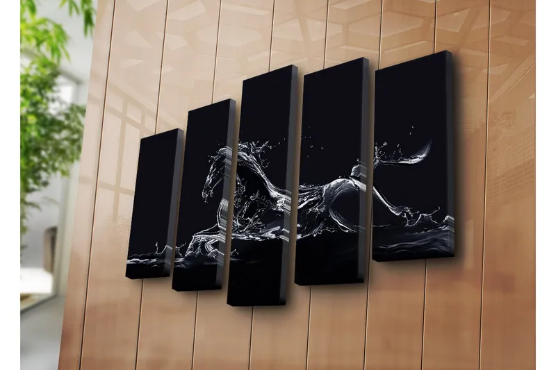 Suuri 5-osainen canvas-taulu 105x70 cm - Vesihevonen dynaamisessa liikkeessä - Musta / Läpinäkyvä valkoinen - Sisustustuotteet - Taulu & taide - Canvas-taulu