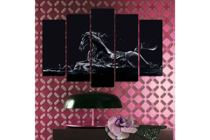 Suuri 5-osainen canvas-taulu 105x70 cm - Vesihevonen dynaamisessa liikkeessä - Musta / Läpinäkyvä valkoinen - Sisustustuotteet - Taulu & taide - Canvas-taulu