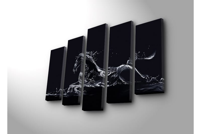 Suuri 5-osainen canvas-taulu 105x70 cm - Vesihevonen dynaamisessa liikkeessä - Musta / Läpinäkyvä valkoinen - Sisustustuotteet - Taulu & taide - Canvas-taulu