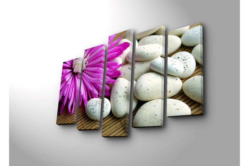 Suuri 5-osainen canvas-taulu 105x70 cm - Violetti kukka valkoisilla kivillä - Violetti / Valkoinen - Sisustustuotteet - Taulu & taide - Canvas-taulu