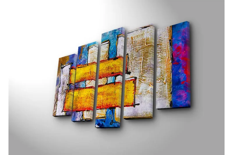 Suuri canvas-taulu, 5 osaa, 105x70 cm - Abstrakti sommitelma värikkäillä suorakulmioilla - Keltainen / Sininen / Punainen - Sisustustuotteet - Taulu & taide - Canvas-taulu