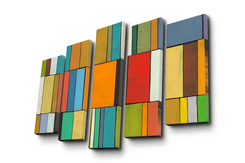 Suuri canvas-taulu, 5 osaa, 105x70 cm - Abstrakti sommitelma värikkäillä suorakulmioilla, Oranssi / Vihreä / Sininen