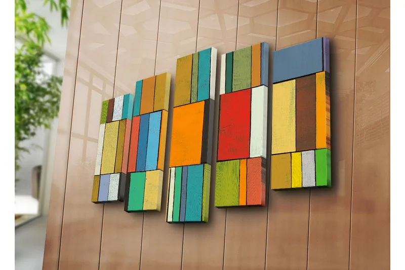 Suuri canvas-taulu, 5 osaa, 105x70 cm - Abstrakti sommitelma värikkäillä suorakulmioilla - Oranssi / Vihreä / Sininen - Sisustustuotteet - Taulu & taide - Canvas-taulu