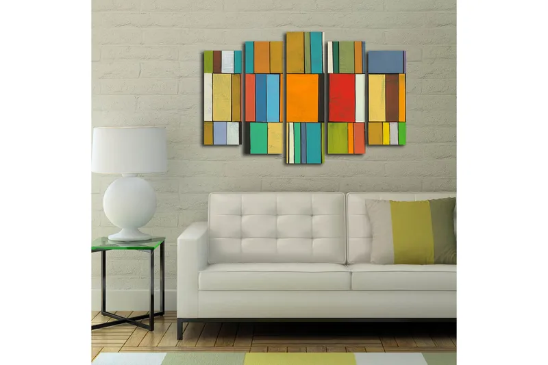 Suuri canvas-taulu, 5 osaa, 105x70 cm - Abstrakti sommitelma värikkäillä suorakulmioilla - Oranssi / Vihreä / Sininen - Sisustustuotteet - Taulu & taide - Canvas-taulu