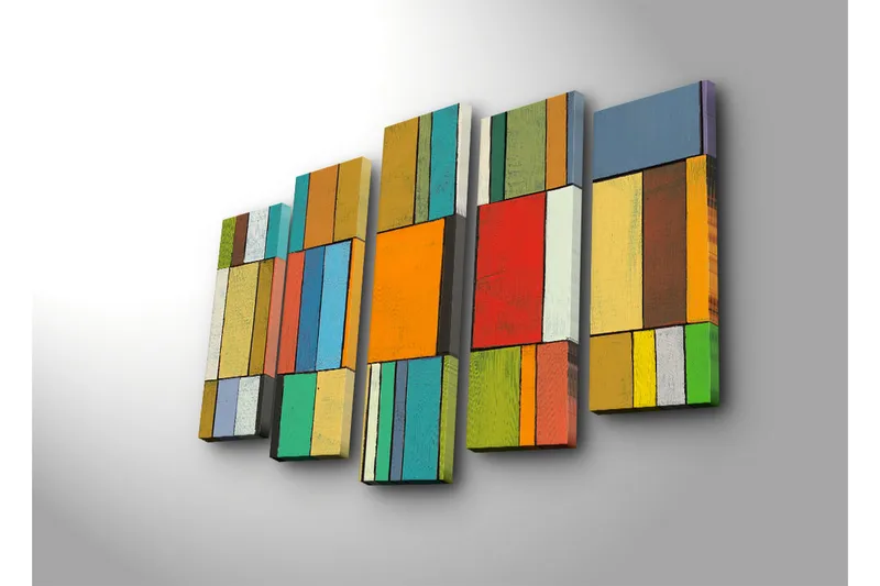 Suuri canvas-taulu, 5 osaa, 105x70 cm - Abstrakti sommitelma värikkäillä suorakulmioilla - Oranssi / Vihreä / Sininen - Sisustustuotteet - Taulu & taide - Canvas-taulu