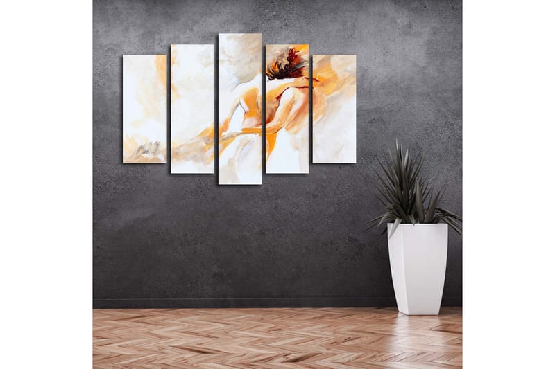 Suuri canvas-taulu, 5 osaa, 105x70 cm - Intiimi hetki kahden ihmisen välillä - Vaalean oranssi / Valkoinen / Beige - Sisustustuotteet - Taulu & taide - Canvas-taulu