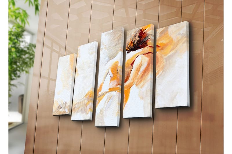 Suuri canvas-taulu, 5 osaa, 105x70 cm - Intiimi hetki kahden ihmisen välillä - Vaalean oranssi / Valkoinen / Beige - Sisustustuotteet - Taulu & taide - Canvas-taulu