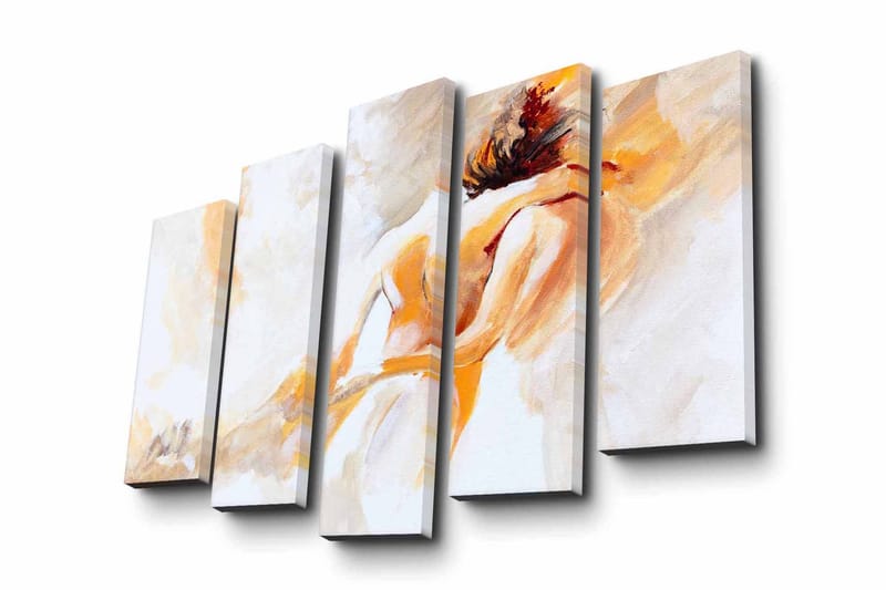 Suuri canvas-taulu, 5 osaa, 105x70 cm - Intiimi hetki kahden ihmisen välillä - Vaalean oranssi / Valkoinen / Beige - Sisustustuotteet - Taulu & taide - Canvas-taulu