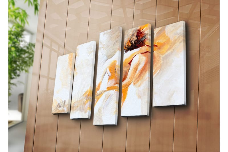 Suuri canvas-taulu, 5 osaa, 105x70 cm - Intiimi hetki kahden ihmisen välillä - Vaalean oranssi / Valkoinen / Beige - Sisustustuotteet - Taulu & taide - Canvas-taulu