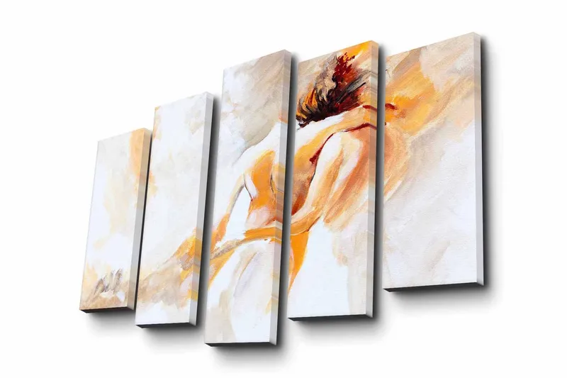 Suuri canvas-taulu, 5 osaa, 105x70 cm - Intiimi hetki kahden ihmisen välillä - Vaalean oranssi / Valkoinen / Beige - Sisustustuotteet - Taulu & taide - Canvas-taulu
