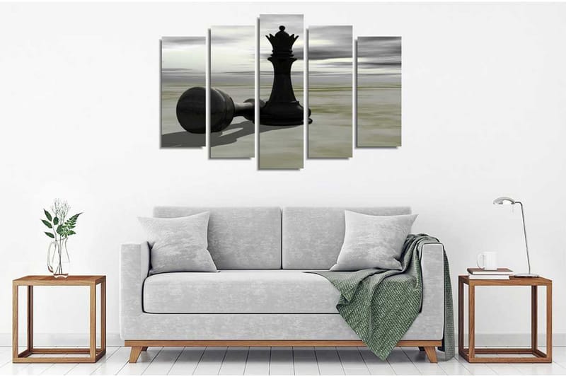 Suuri canvas-taulu, 5 osaa, 105x70 cm - Shakkinappula siluettina dramaattisella taustalla - Musta / Harmaa / Beige - Sisustustuotteet - Taulu & taide - Canvas-taulu
