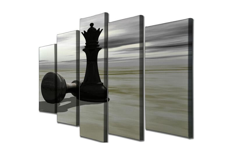 Suuri canvas-taulu, 5 osaa, 105x70 cm - Shakkinappula siluettina dramaattisella taustalla, Musta / Harmaa / Beige