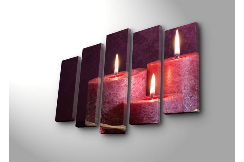 Suuri canvas-taulu, 5 osaa, 105x70 cm - Sytytä kynttilöitä eri kokoisina - Tummanpunainen / Vaaleanpunainen / Kulta - Sisustustuotteet - Taulu & taide - Canvas-taulu