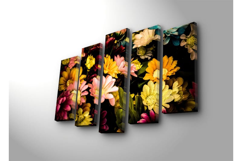 Suuri canvas-taulu, 5 osaa, 105x70 cm - Värikäs kukkakimppu - Keltainen / Vaaleanpunainen / Vihreä - Sisustustuotteet - Taulu & taide - Canvas-taulu