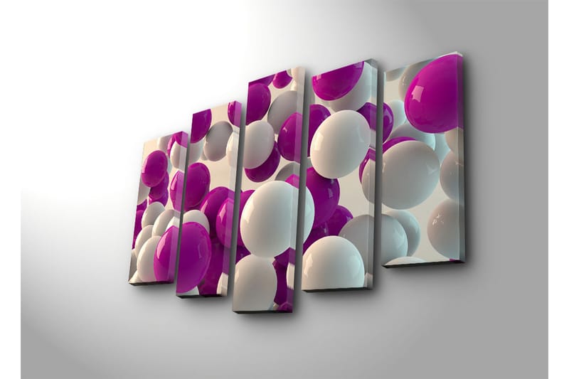 Suuri canvas-taulu, 5 osaa, 105x70 cm - Värikäs sommitelma erikokoisista palloista - Violetti / Valkoinen - Sisustustuotteet - Taulu & taide - Canvas-taulu