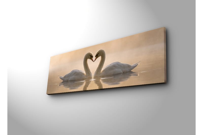 Suuri canvas-taulu 90x30 cm - Kaksi joutsenta muodostaa sydämen kaulillaan - Valkoinen / Beige - Sisustustuotteet - Taulu & taide - Canvas-taulu