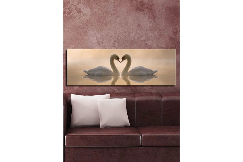 Suuri canvas-taulu 90x30 cm - Kaksi joutsenta muodostaa sydämen kaulillaan - Valkoinen / Beige - Sisustustuotteet - Taulu & taide - Canvas-taulu