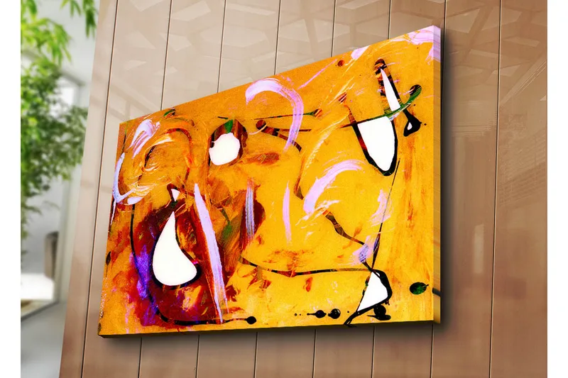 Suurikokoinen canvas-taulu 100x70 cm - Abstrakti sommitelma dynaamisilla muodoilla ja väreillä - Oranssi / Valkoinen / Violetti - Sisustustuotteet - Taulu & taide - Canvas-taulu