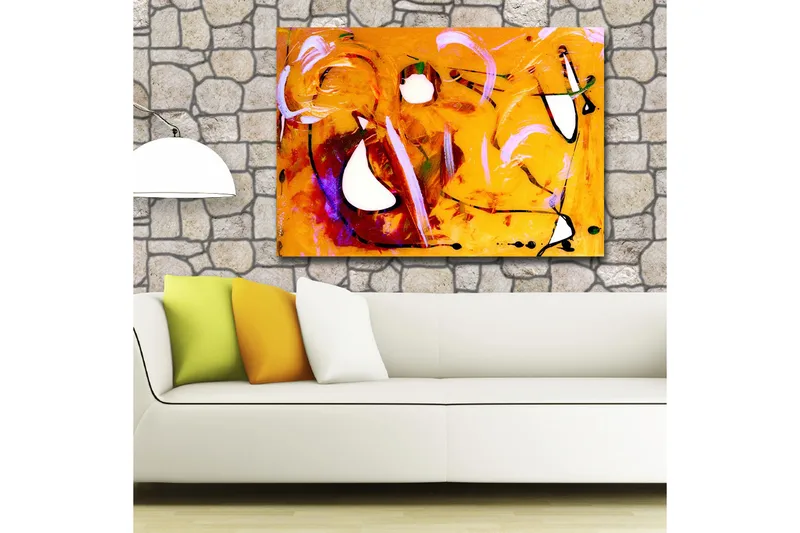 Suurikokoinen canvas-taulu 100x70 cm - Abstrakti sommitelma dynaamisilla muodoilla ja väreillä - Oranssi / Valkoinen / Violetti - Sisustustuotteet - Taulu & taide - Canvas-taulu