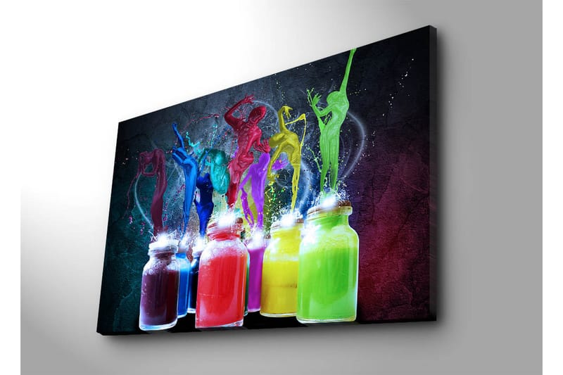 Suurikokoinen canvas-taulu 100x70 cm - Dynaaminen sommitelma värikkäillä tanssivilla hahmoilla ja väriräjähdyksillä - Sininen / Vihreä / Punainen - Sisustustuotteet - Taulu & taide - Canvas-taulu