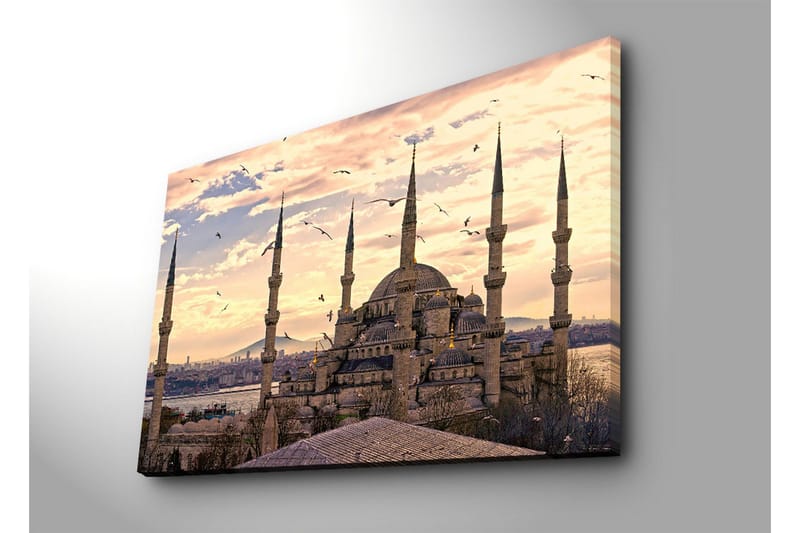 Suurikokoinen canvas-taulu 100x70 cm - Upea moskeija useilla minareeteilla auringonlaskun valossa - Harmaa / Beige / Sininen - Sisustustuotteet - Taulu & taide - Canvas-taulu