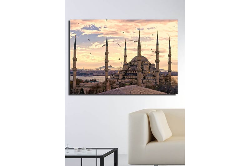 Suurikokoinen canvas-taulu 100x70 cm - Upea moskeija useilla minareeteilla auringonlaskun valossa - Harmaa / Beige / Sininen - Sisustustuotteet - Taulu & taide - Canvas-taulu