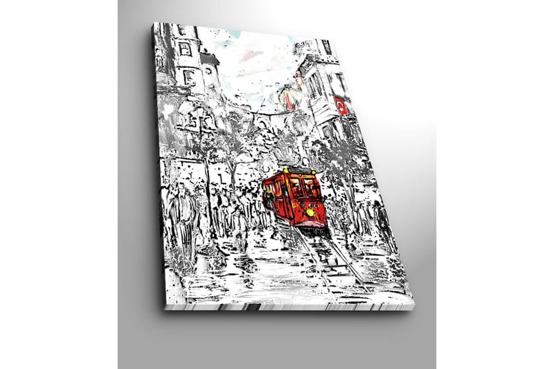 Suurikokoinen canvas-taulu 70x100 cm - Punainen raitiovaunu vilkkaassa kaupunkikuvassa - Punainen / Musta / Harmaa - Sisustustuotteet - Taulu & taide - Canvas-taulu