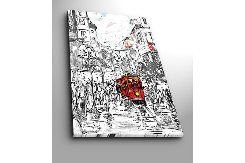 Suurikokoinen canvas-taulu 70x100 cm - Punainen raitiovaunu vilkkaassa kaupunkikuvassa - Punainen / Musta / Harmaa - Sisustustuotteet - Taulu & taide - Canvas-taulu